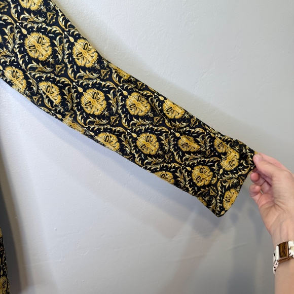 ZARA | Designer Inspo Printed Retro Pattern Button Up Henley Long Sleeve Blouse - Picture 13 of 16